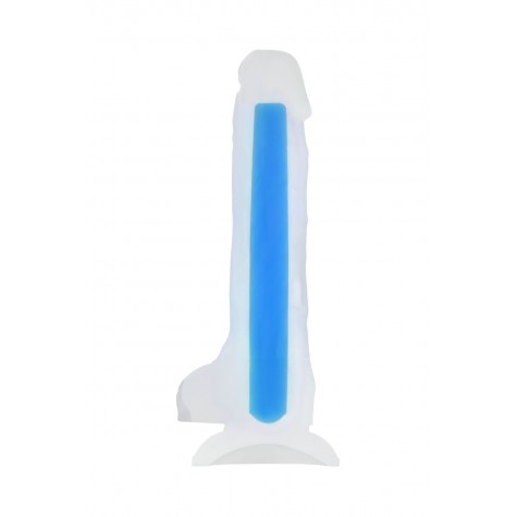 Прозрачно-синий фаллоимитатор, светящийся в темноте, Bruce Glow - 22 см.
