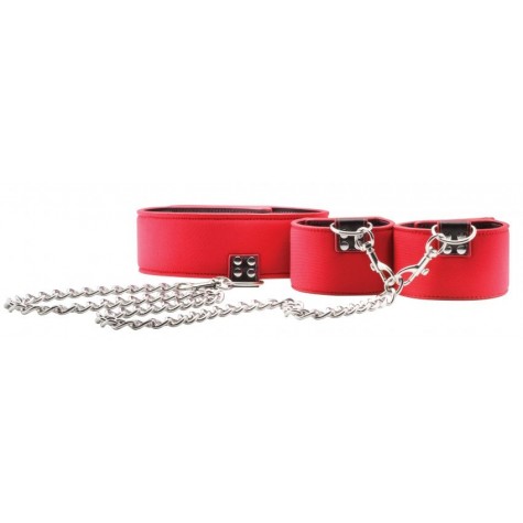 Чёрно-красный двусторонний ошейник с наручниками Reversible Collar and Wrist Cuffs
